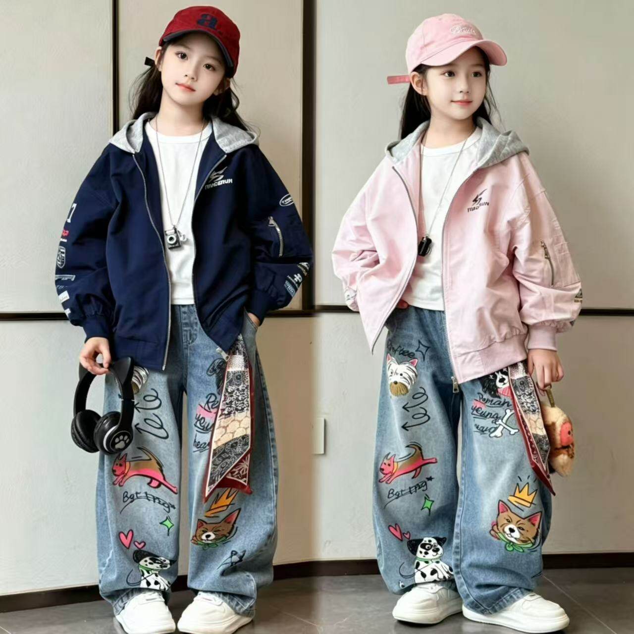 女童洋气连帽棒球服夹克时尚