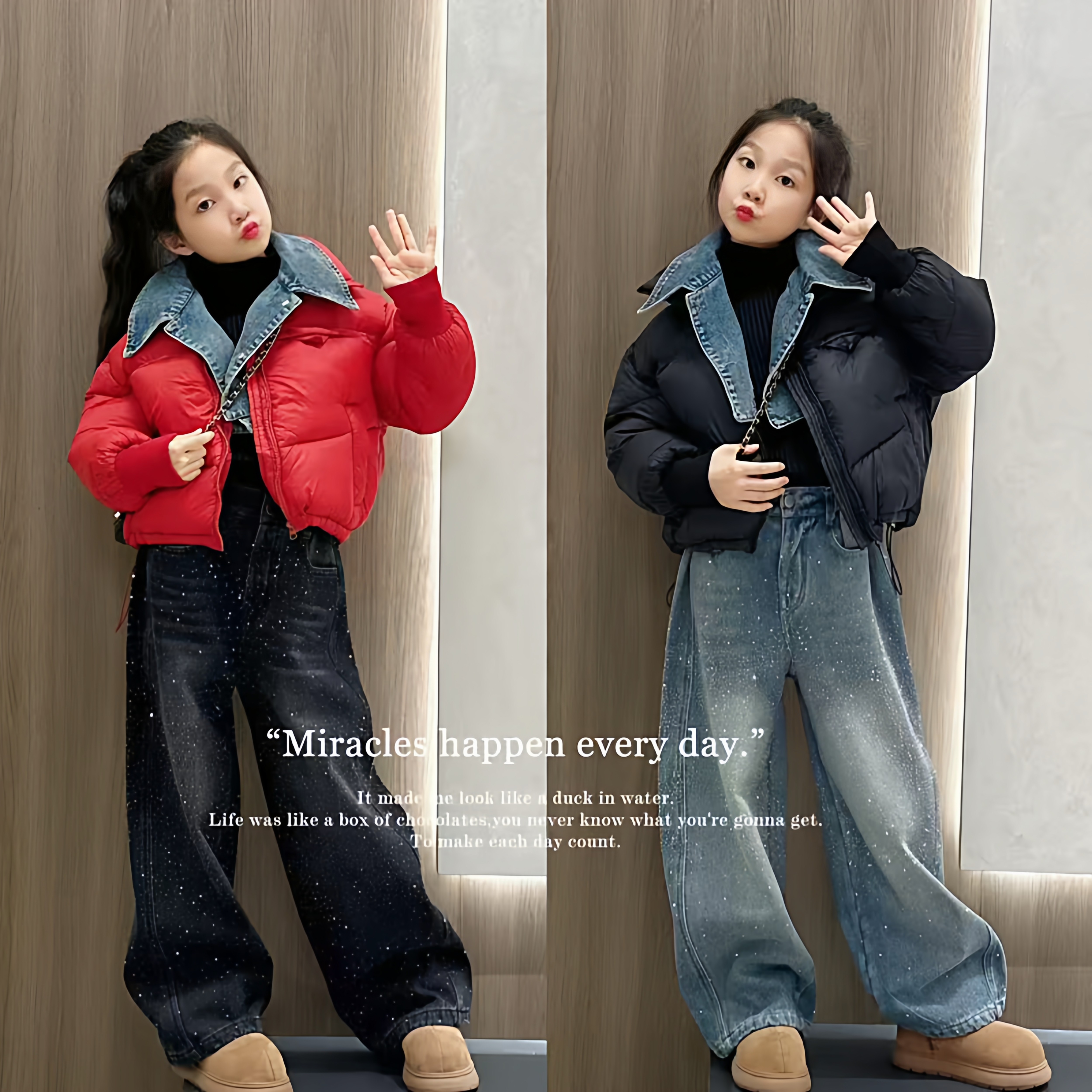 女童牛仔翻领短款棉服外套2025新款冬季棉袄儿童时尚百搭牛仔裤潮,童装/婴儿装/亲子装,套装,淘宝优惠券,粉丝福利购,淘宝优惠卷