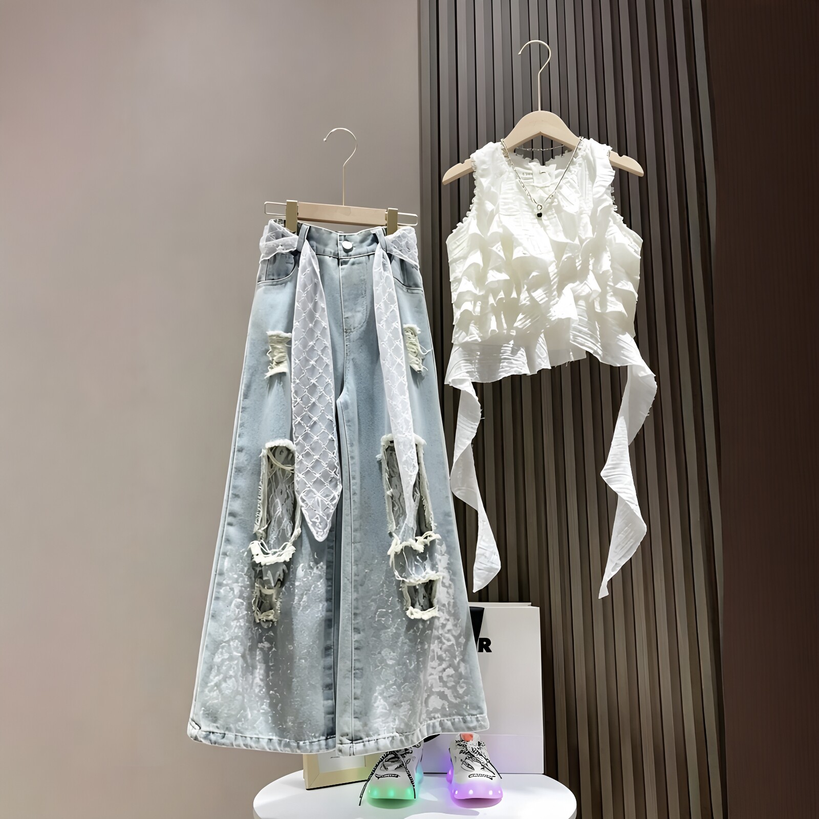 女童不规则流苏背心阔腿裤两件套