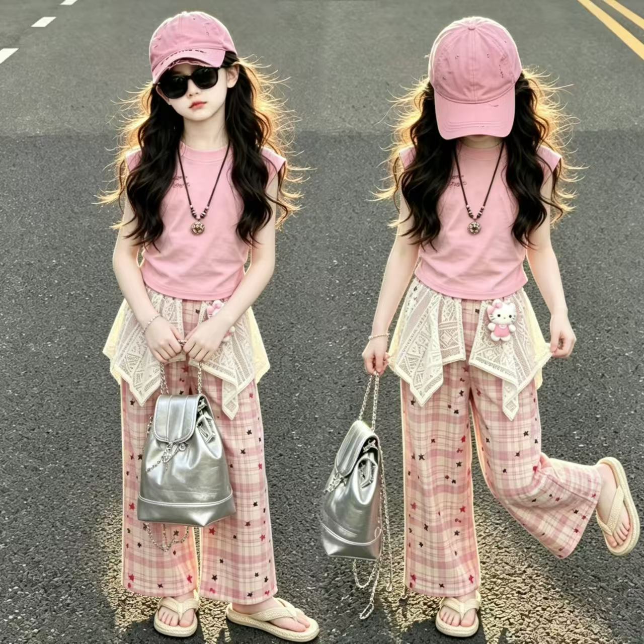 女童夏季粉色甜美套装