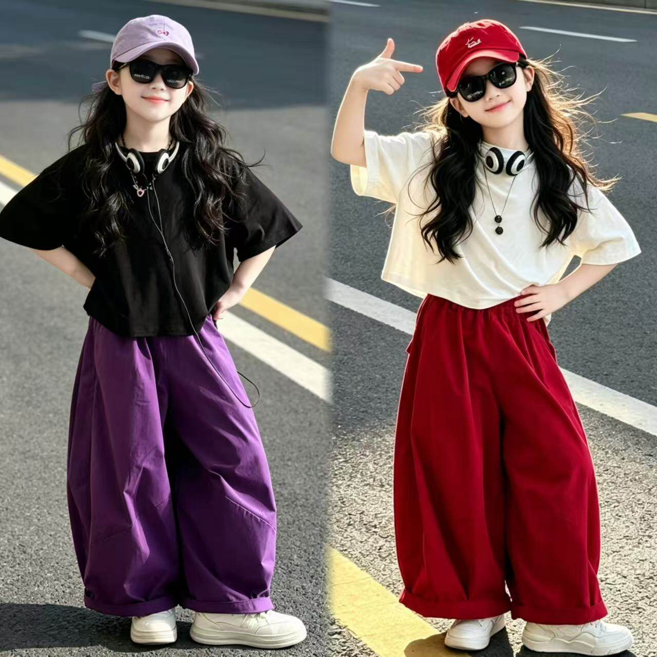 男女童夏季短袖灯笼裤套装