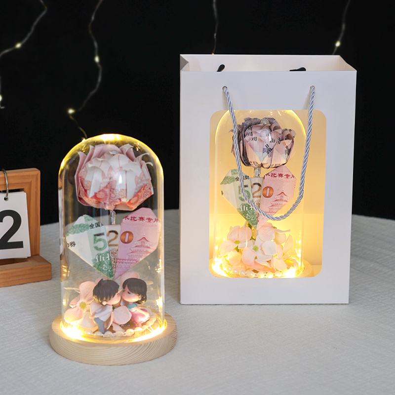 玻璃罩玫瑰有钱花diy材料包创意生日纪念日礼物送女朋友老婆惊喜