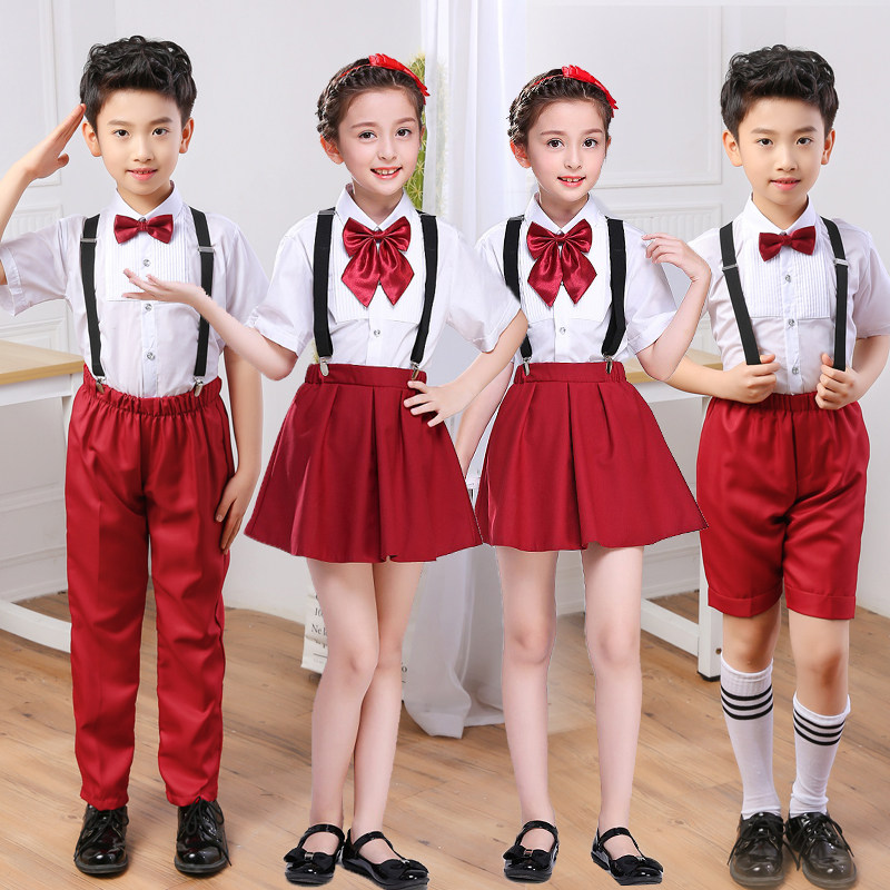 男童女童朗诵表演背带裤儿童礼服小学生校服幼儿园大合唱演出服装