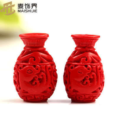 天然朱砂古龙花瓶吊坠diy配件