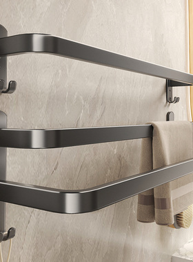 毛巾架卫生间免打孔置物架浴室浴巾凉毛巾杆洗手间挂架枪灰色单杆