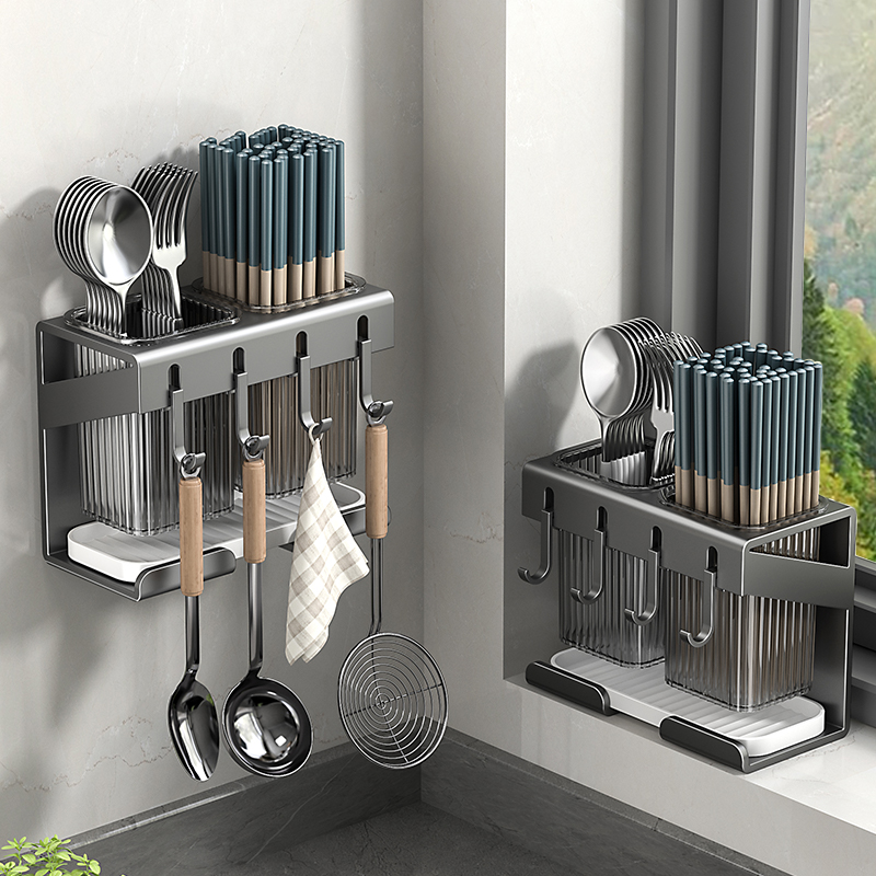 不锈钢免打孔筷勺子筒