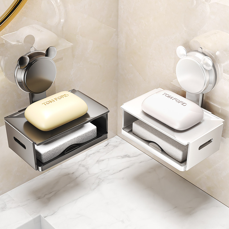 吸盘肥皂盒免打孔壁挂式化妆室厕所置物架香皂沥水盒香皂架太空铝
