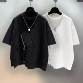 潮流帅气 t恤男ins百搭拉链拼接设计宽松男生衣服半袖 夏季 潮牌短袖