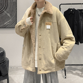 灯芯绒棉衣男冬季 加厚羊羔毛外套港风ins复古翻领潮宽松棉服 新款