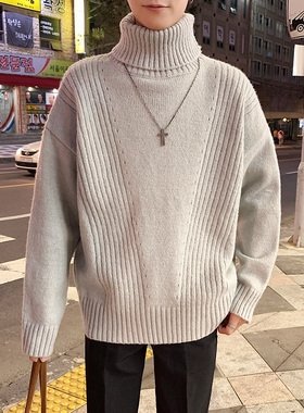 ins港风高领毛衣男韩版潮流宽松外套慵懒风潮牌秋冬季帅气针织衫
