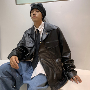 工装风皮衣男秋季潮牌高街机能风衣服ins潮流港风春秋高级感外套