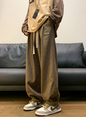 裤子男春季美式复古oversize高街潮牌运动裤直筒宽松阔腿休闲长裤