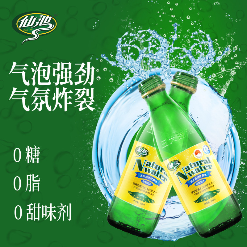 仙池五大连池天然含气玻璃瓶矿泉水气泡水250ml*20瓶