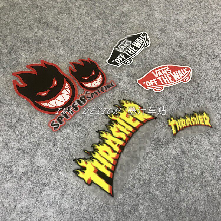 滑板贴纸卡通小火人火焰字趣味滑板反光贴汽车划痕创意遮盖装饰贴