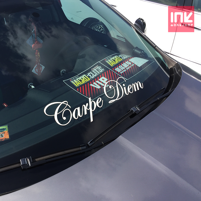及时行乐carpediem潮流改装车挡风玻璃反光贴纸 汽车前后挡风窗花