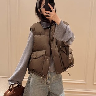 yuki自制 miu系皮领大口袋棉马甲冬季女装