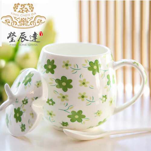 莹辰达带盖勺大容量牛奶咖啡杯