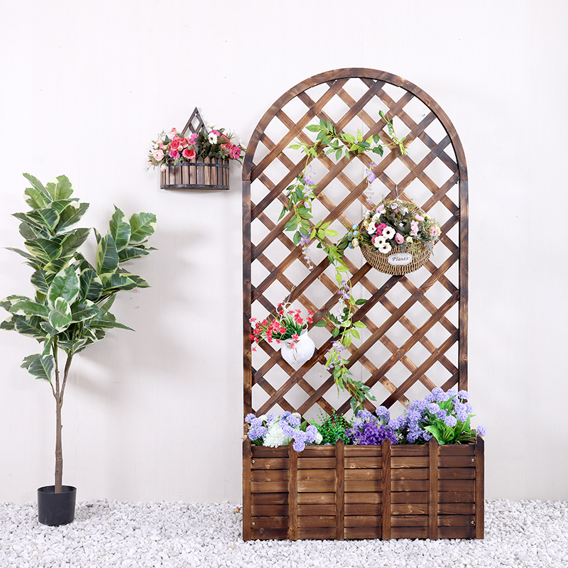 爬藤花架防腐木花箱围栏栅栏花盆户外阳台隔断花架子庭院实木网格