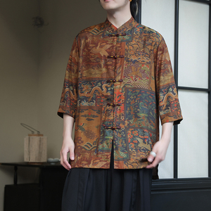 2024夏季风男装冰丝印花唐装汉服短袖衬衫衬衣C229-Y1005-P68图片