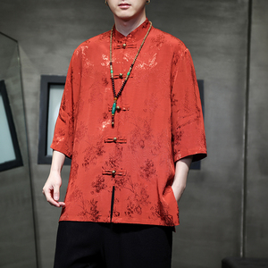 2024夏风男装中式唐装汉服短袖五分袖衬衫衬衣C229-Y905-P70图片
