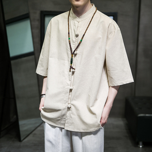 夏款风男装棉麻亚麻盘扣唐装汉服大码短袖衬衫C229/Y707/P60图片