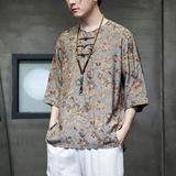 2024春夏风男装盘扣中式唐装汉服短袖五分袖T恤C229-T214-P60，男装T恤，电商C229-1