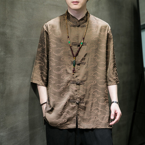 2024春夏风男装冰丝唐装汉服五分短袖衬衫衬衣C229/Y950/P65图片