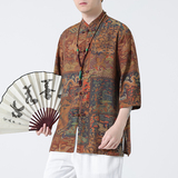 2024夏风男装盘扣中式唐装汉服短袖五分袖衬衫C229-Y1005-P68，男装衬衫，电商C229-1