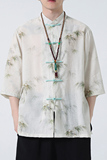 2024夏风男装印花唐装汉服短袖五分袖衬衫衬衣C229-Y1003-P70，男装衬衫，电商C229-1