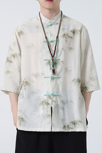 2024夏风男装印花唐装汉服短袖五分袖衬衫衬衣C229-Y1003-P70图片