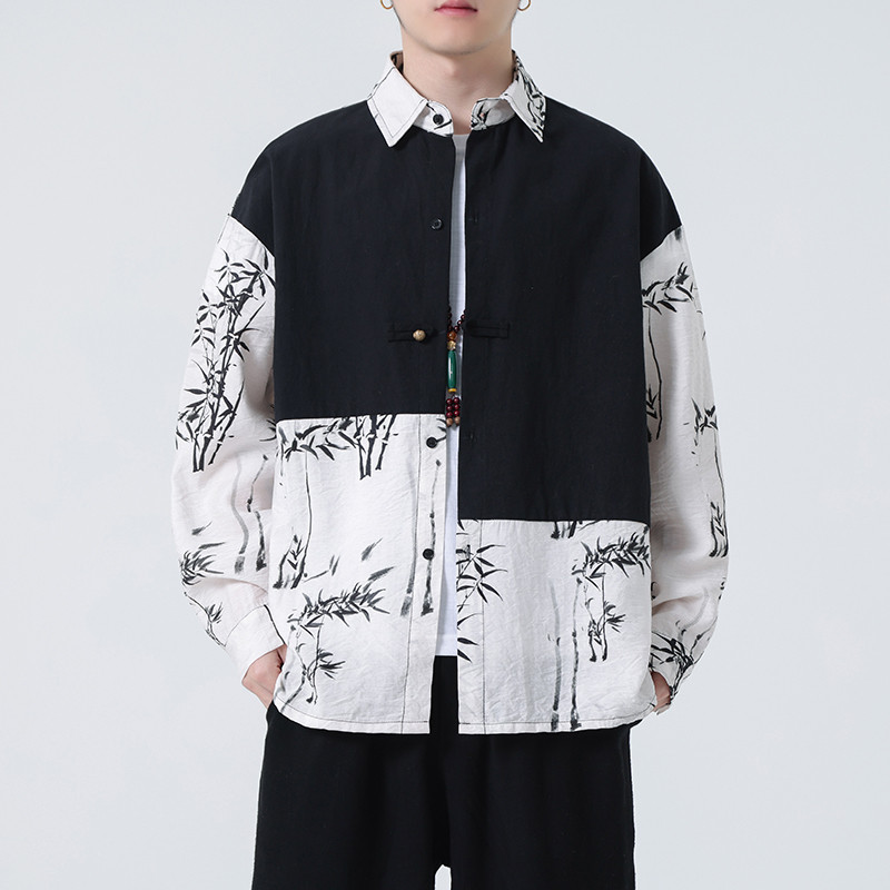 2024春夏新款棉麻亚麻唐装汉服中式长袖衬衫衬衣C229-Y998-P75,男装衬衫,电商C229-1