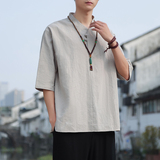 2024夏季风男装棉麻亚麻唐装中式短袖五分袖T恤C229/T171/P50，男装T恤，电商C229-1