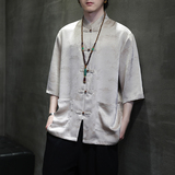 2024夏风男装冰丝唐装汉服短袖五分袖衬衫衬衣C229-Y1021-P70，男装衬衫，电商C229-1