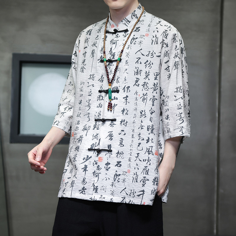 2024春夏风男装盘扣中式印花唐装汉服短袖衬衫C229-Y1001-P70,男装衬衫,电商C229-1
