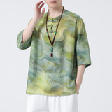2024春夏新款风男装中式印花唐装汉服短袖T恤C229-T213-P60，男装T恤，电商C229-1