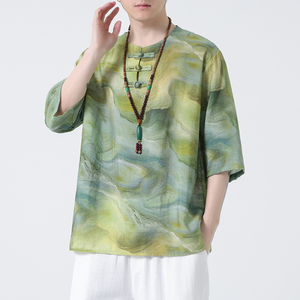 2024春夏新款风男装中式印花唐装汉服短袖T恤C229-T213-P60图片
