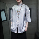 2024夏风男装冰丝唐装汉服短袖五分袖衬衫衬衣C229-Y1029-P70，男装衬衫，电商C229-1