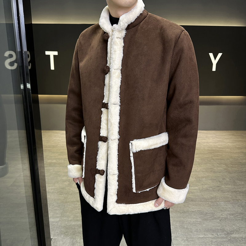 2024秋冬风男装麂皮绒兔毛复古中式盘扣棉衣C229/MY799/P155，男装棉衣，电商C229-1