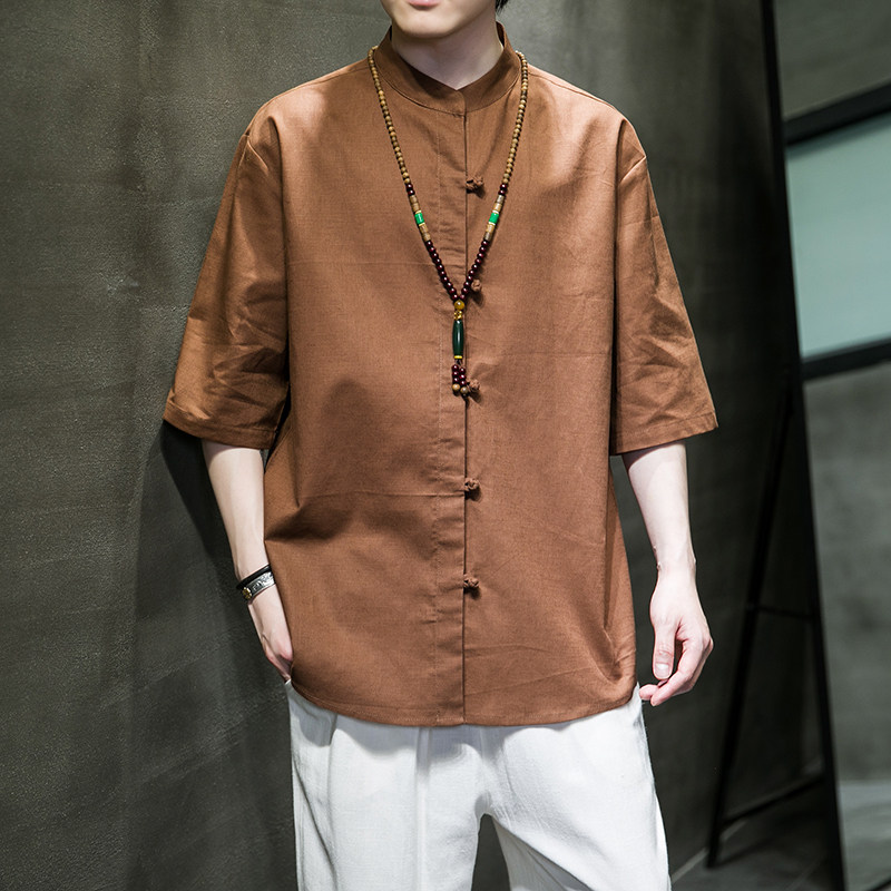 夏款风男装棉麻亚麻盘扣唐装汉服大码短袖衬衫C229/Y707/P60,男装衬衫,电商C229-1