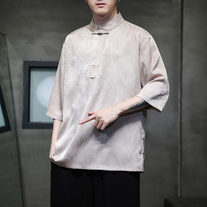 2024春夏新款风男装冰丝唐装汉服五分袖短袖T恤C229-T211-P60图片
