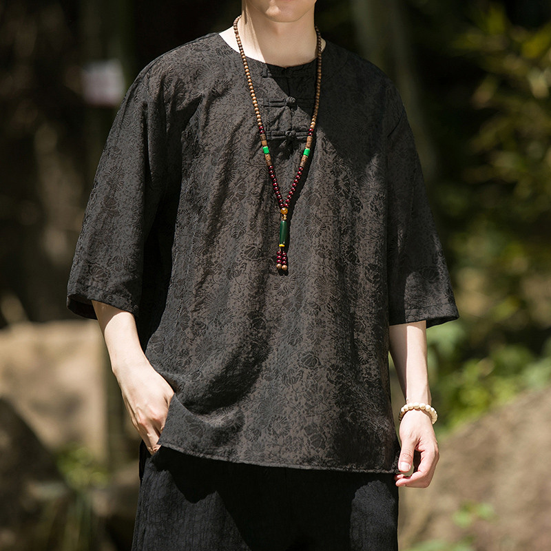 2024夏季风男装复古新中式盘扣唐装汉服短袖T恤C229/T201/P65,男装T恤,电商C229-1