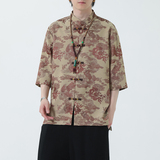 2024夏风男装冰丝唐装汉服短袖五分袖衬衫衬衣C229-Y1030-P70，男装衬衫，电商C229-1