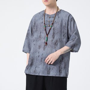 2024春夏风男装中式印花唐装汉服短袖t恤上衣C229-T212-P60图片
