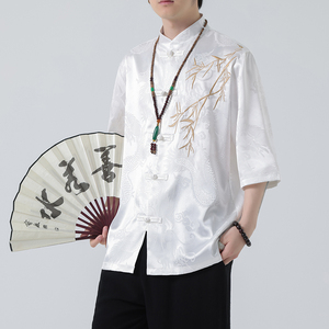 2024风男装冰丝唐装汉服刺绣唐装汉服短袖衬衫C229-Y1016-P65图片