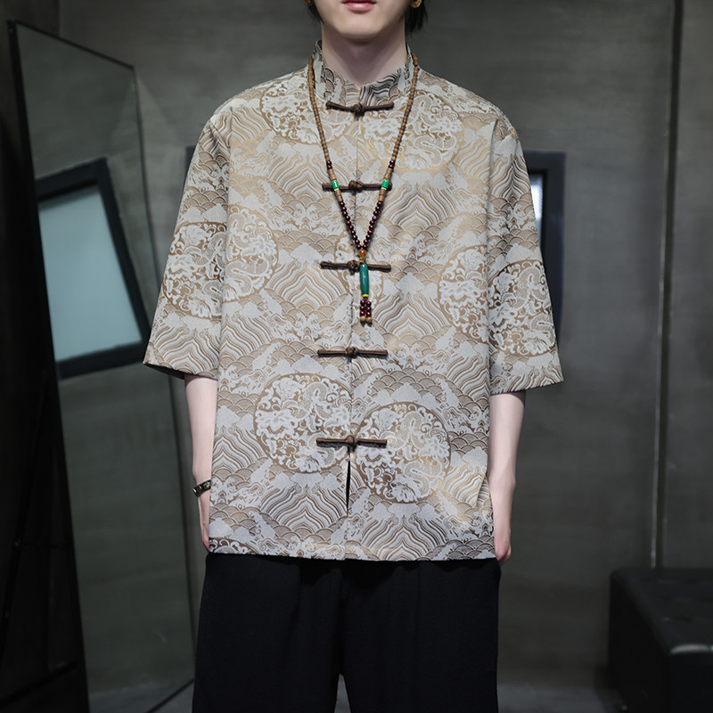 2024夏风男装盘扣中式唐装汉服短袖五分袖衬衫C229-Y1024-P70,男装衬衫,电商C229-1