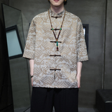 2024夏风男装盘扣中式唐装汉服短袖五分袖衬衫C229-Y1024-P70，男装衬衫，电商C229-1
