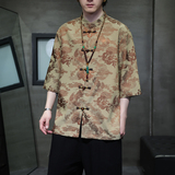 2024夏季风男装龙图案唐装汉服短袖五分袖衬衫C229-Y1030-P70，男装衬衫，电商C229-1