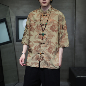 2024夏季风男装龙图案唐装汉服短袖五分袖衬衫C229-Y1030-P70