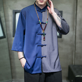 2023风男装盘扣撞色唐装汉服短五分袖衬衫衬衣C229/Y974/P70，男装衬衫，电商C229-1