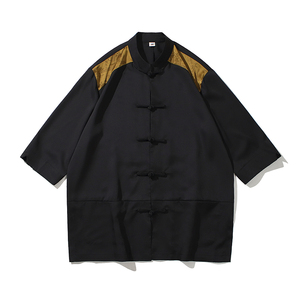 2024夏风男装撞色唐装汉服短袖五分袖衬衫衬衣C229/Y980/P70图片